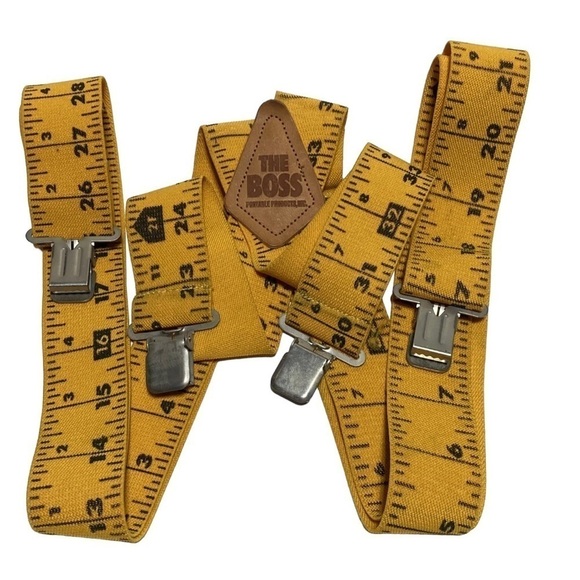 The Boss Measuring Tape Ruler Clip On Suspenders Yellow 2" Wide Yellow. Elastic - Picture 1 of 5